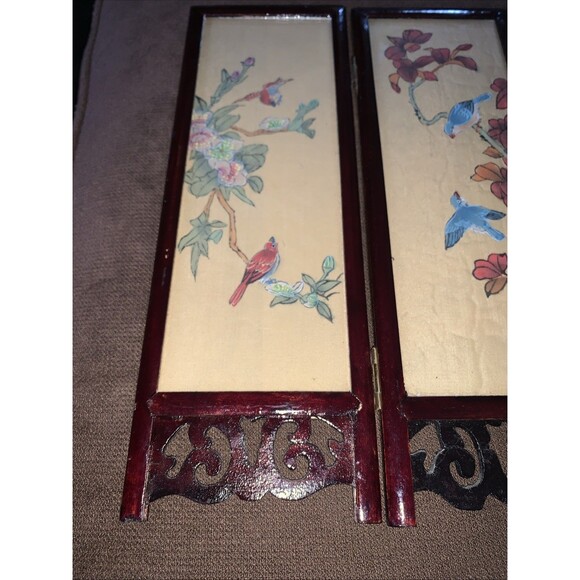 Hand Painted Dual Scene Mini Chinese  Four Panel Silk Screen 12H x 4W” X 4Panels - Picture 10 of 14